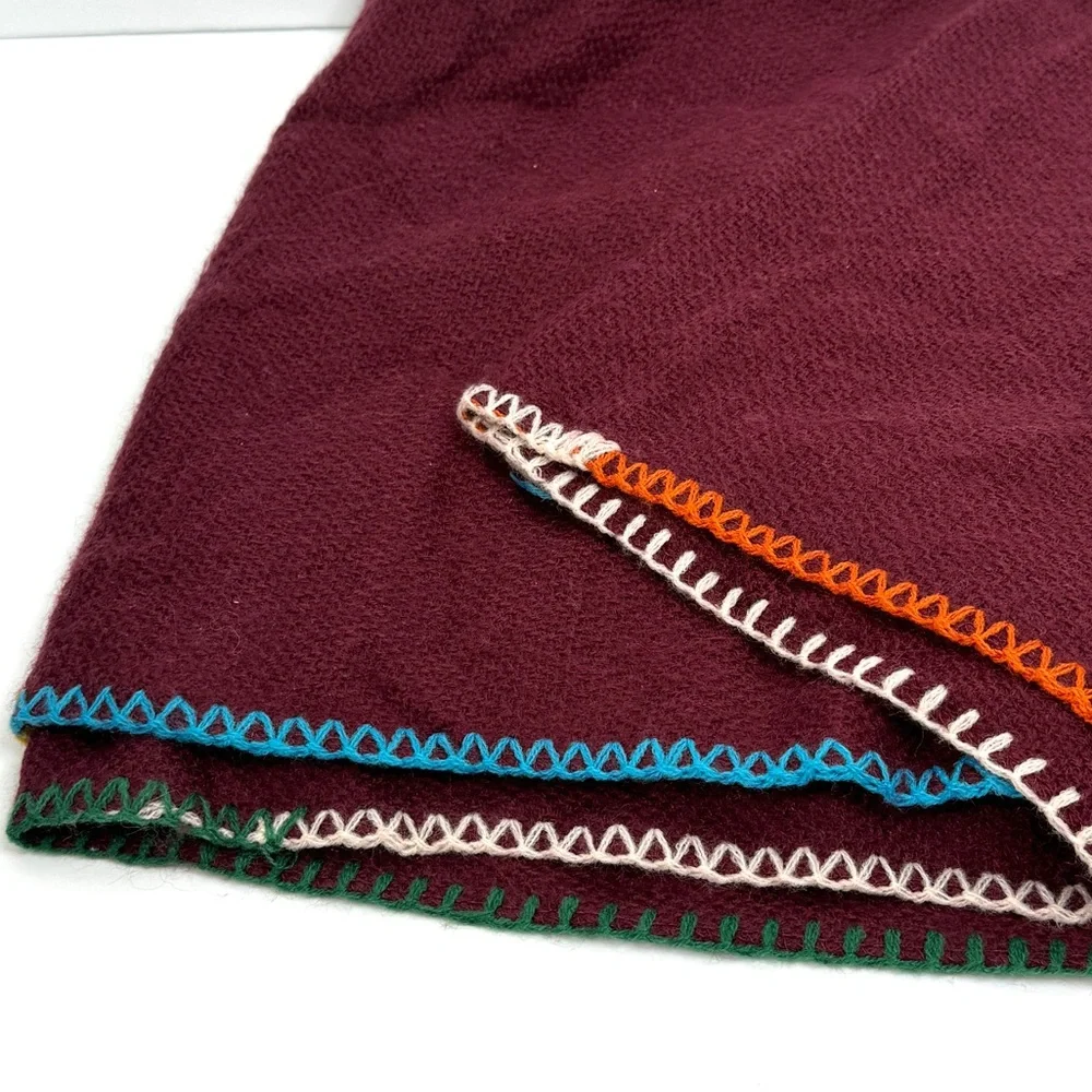 FREE PEOPLE Common Thread NEW Boho Blanket Stitch Scarf Merlot NEW With Tag